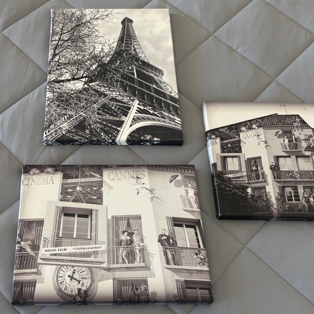Monochrome Paris Canvas Wall Art Set - Neutral Black & White